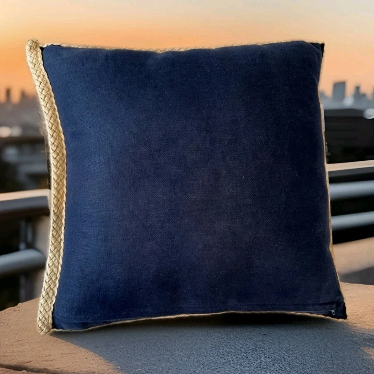 Set of 2 Pottery Barn Navy Blue Linen Jute Edge Throw Pillow 20"x20" NEW