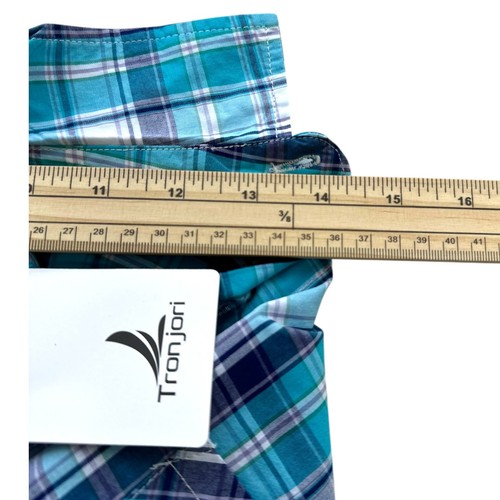 Casual Shirt Boy's Size 10 Green Blue White Plaid Pattern Pocket Long Sleeve - Picture 8 of 8