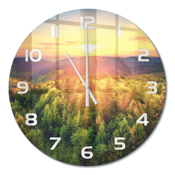 Runde Wanduhr Mit Leisem Uhrwerk Sonnenuntergang Im Wald WeißE Zeiger Fi60 Cm-image