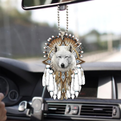 #ad #ad Native American Indigenous Dreamcatcher White Wolf 2D Flat Car Rear View Mirror $28.99