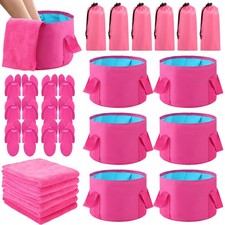 6 Sets Rose Red Foldable Foot Bath Kit 15L Collapsible Foot Soaking Tub Bathr...