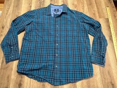 George Shirt Men's XL Blue Green White Plaid Long Sleeve Button Up Classic Fit