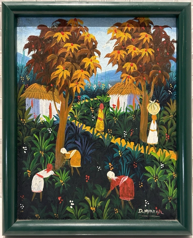 Vibrant Haitian Village Original Signed Painting, Cultural Fine Art Decor Gifts - Image 3 of 4