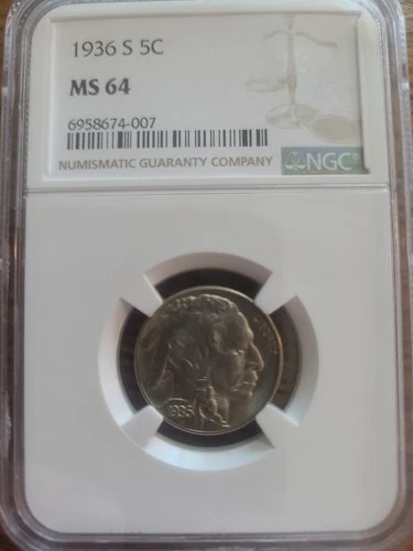 1936 San Francisco Buffalo Nickel MS64 NGC Full Horn & Tail
