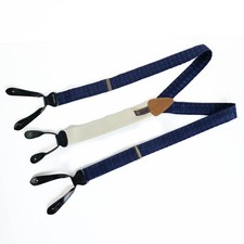 Trafalgar Blue Paisley Silk Suspenders Leather Button-End Braces Made in England