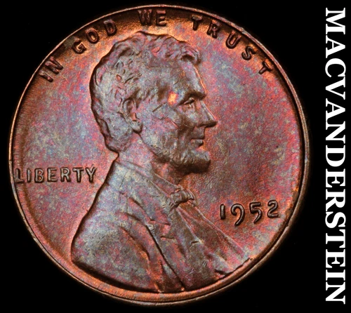 1952 Lincoln Wheat Cent- Color- Choice Gem Brilliant Uncirculated Luster #J1991