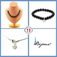 A Bijoux Schmuckset Armband Halskette 20 Perlen Obsidians