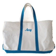 LL L L Bean Boat and Tote Large Bag Open Teal Turquoise USA Made Embroidered AMY