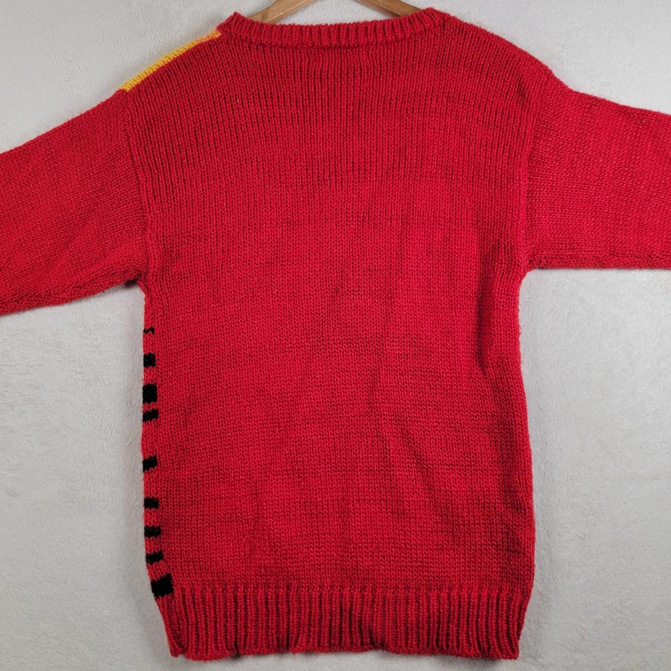 Suéter de malha vintage Knit Works cavalo vermelho preto branco amarelo pequeno - Imagem 3 de 4