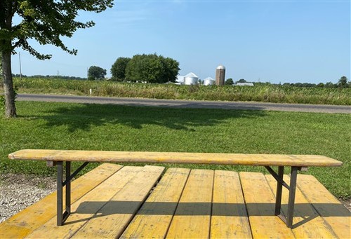 Vintage German Beer Garden Folding Bench, Collapsible Industrial Wood Seat A4