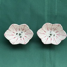 2 MOTTAHEDEH Italy Flower Bowl Porcelain VTG Red White Trinket Candy Dish Salt