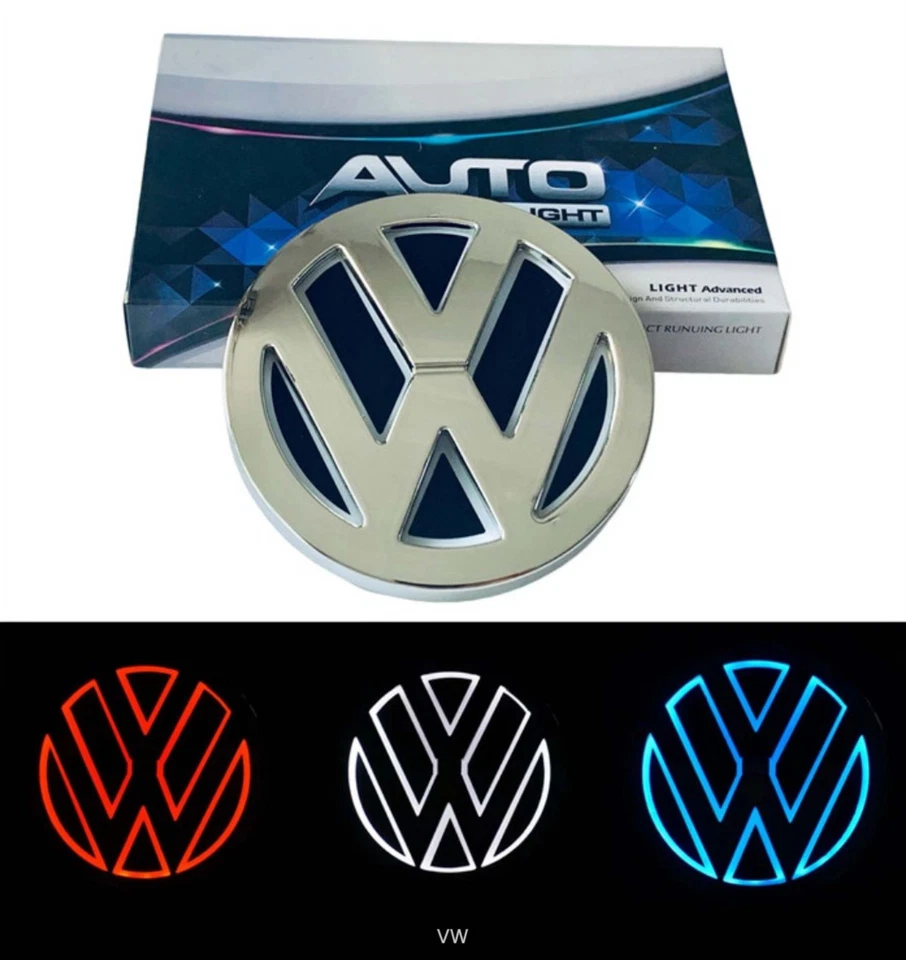 Chrome LED Emblem For Volkswagen VW Front Grille Rear Trunk 4.3" RED LED Light - Image 4 of 4