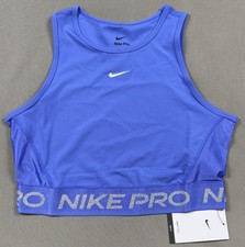 NWT Nike PRO Dri-Fit Cropped Tank Top Blue Joy/Metallic FB5588-413 Women's Sz M