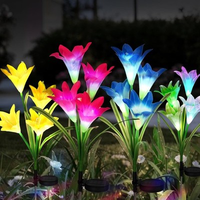 echosari 4 Pack Color Changing Solar Lights Outdoor Waterproof, Solar Lily Flowe