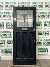 ART DECO FRONT DOOR LEADEDSTAINED GLASS OLD 1930S EXTERNAL WOODEN 1920S