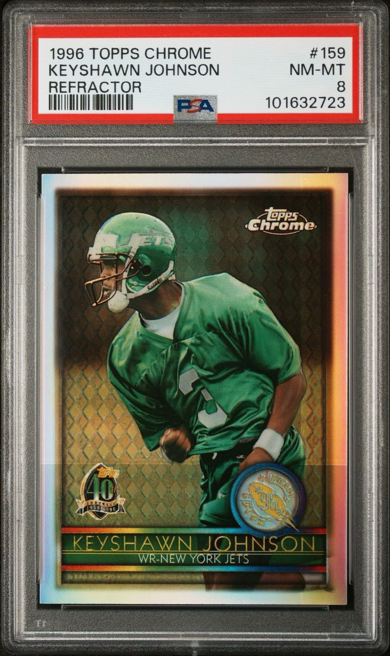 KEYSHAWN JOHNSON 1996 TOPPS CHROME REFRACTOR ROOKIE CARD # 159 PSA 8 New Slab
