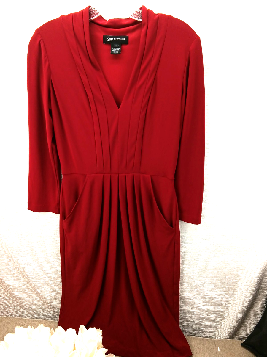 JONES NEW YORK Red Dress, Size 4, Front Pockets, Stretch, Looks great on!!!  | eBay