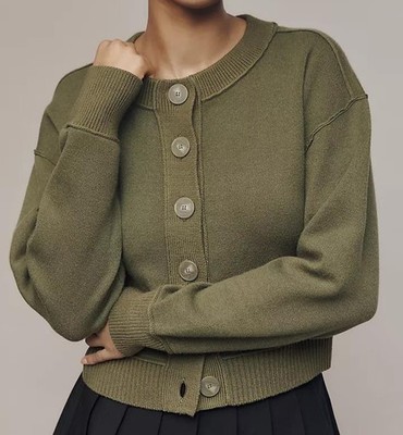 NWT Anthropologie The Sutton Cardigan Sweater in Olive Pit MSRP $98.00