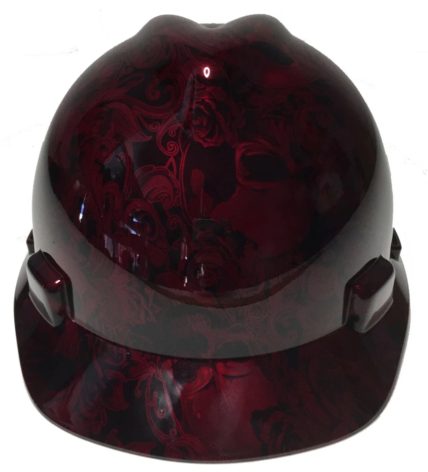 Sombrero duro Hydro Dipped MSA V-Gard estilo brandywine rojo filigrana SKulls brillo Foto 4 de 4