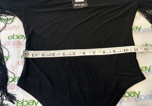 Nasty Gal Womens Plain Fringe Bodysuit Long Sleeve Black Size 4 - Picture 11 of 15