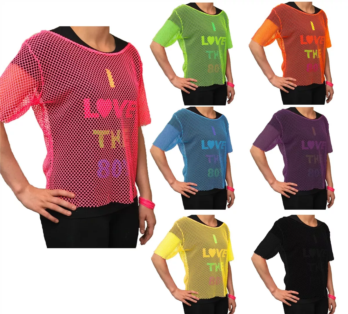 Women I Love The 80s Print TShirts Off The Shoulder Disco 80s Costumes Tops  Note Please Buy One Or Two Sizes Larger 