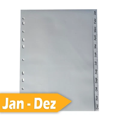PREMINGO Register A4 Jan-Dez Januar bis Dezember 12-tlg. Kunststoff Monatsregister DIN A4