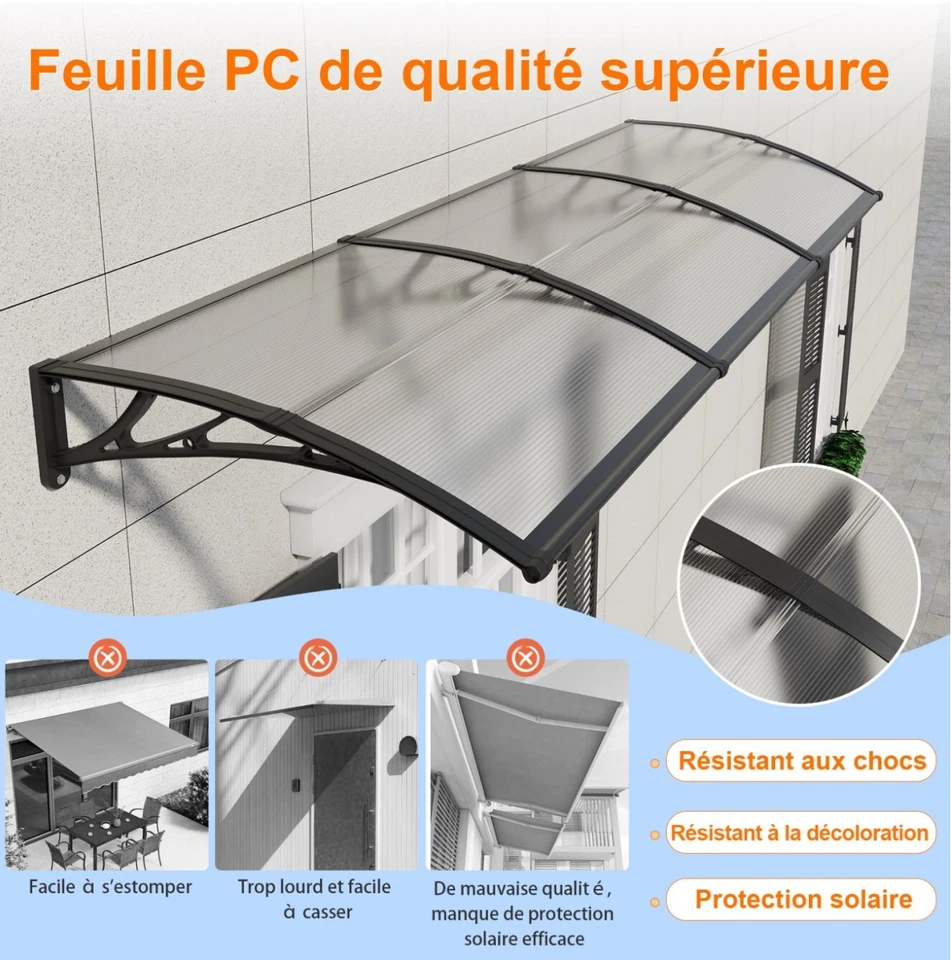 Marquise en Polycarbonate Marquise de Porte, Auvent de Porte d'entrée Toit  - Photo 2/4