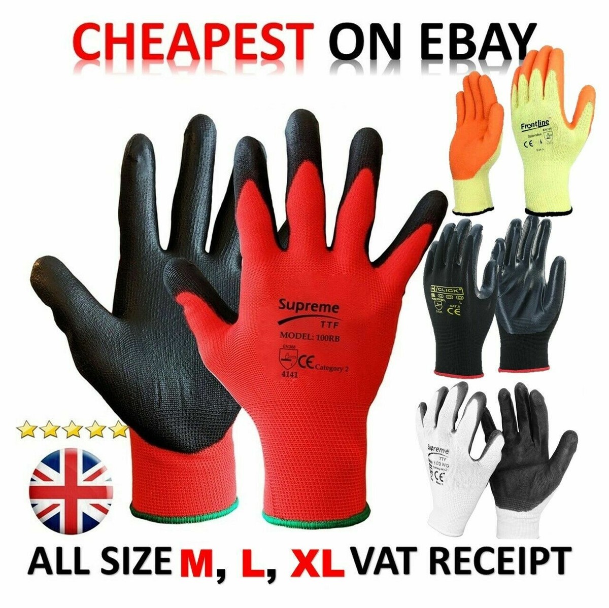 24 PAIRS NITRILE LATEX COATED WORK GLOVES MENS BUILDERS GARDENING GRIP