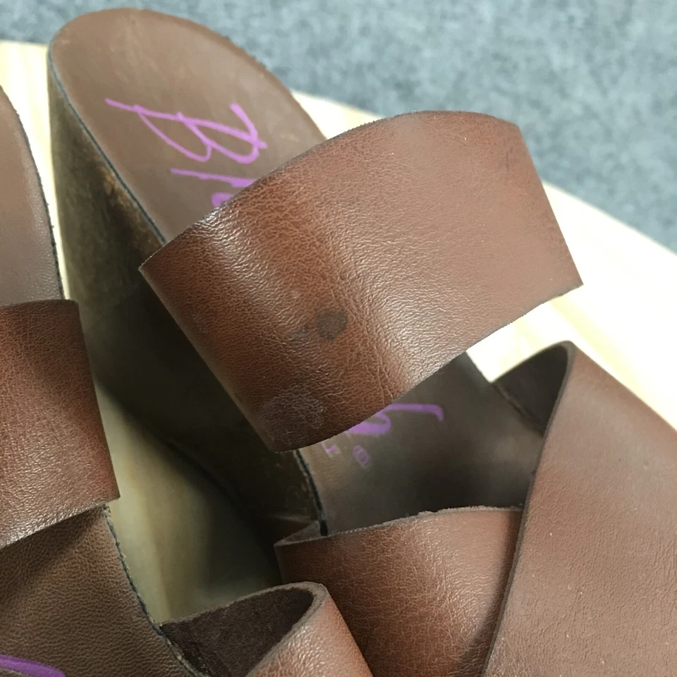 Blowfish Sandals Womens 8.5 Strappy Brown Slip On Cross Strap Open Toe Wedge - Image 3 of 4