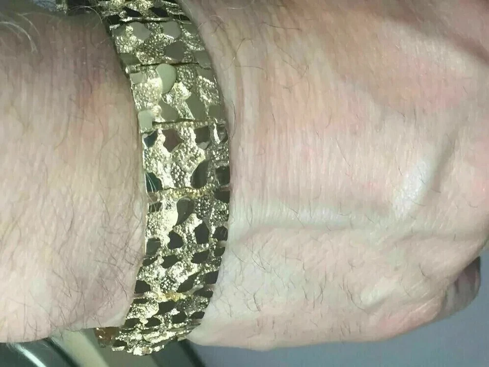 Brazalete pepita adorable hecho a mano con acabado de oro amarillo de 14k para hombre de 8,5" pulgadas Foto 4 de 4