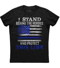Thin Blue Line Flag Police Hero Law Enforcement Support Unisex Black T-Shirt