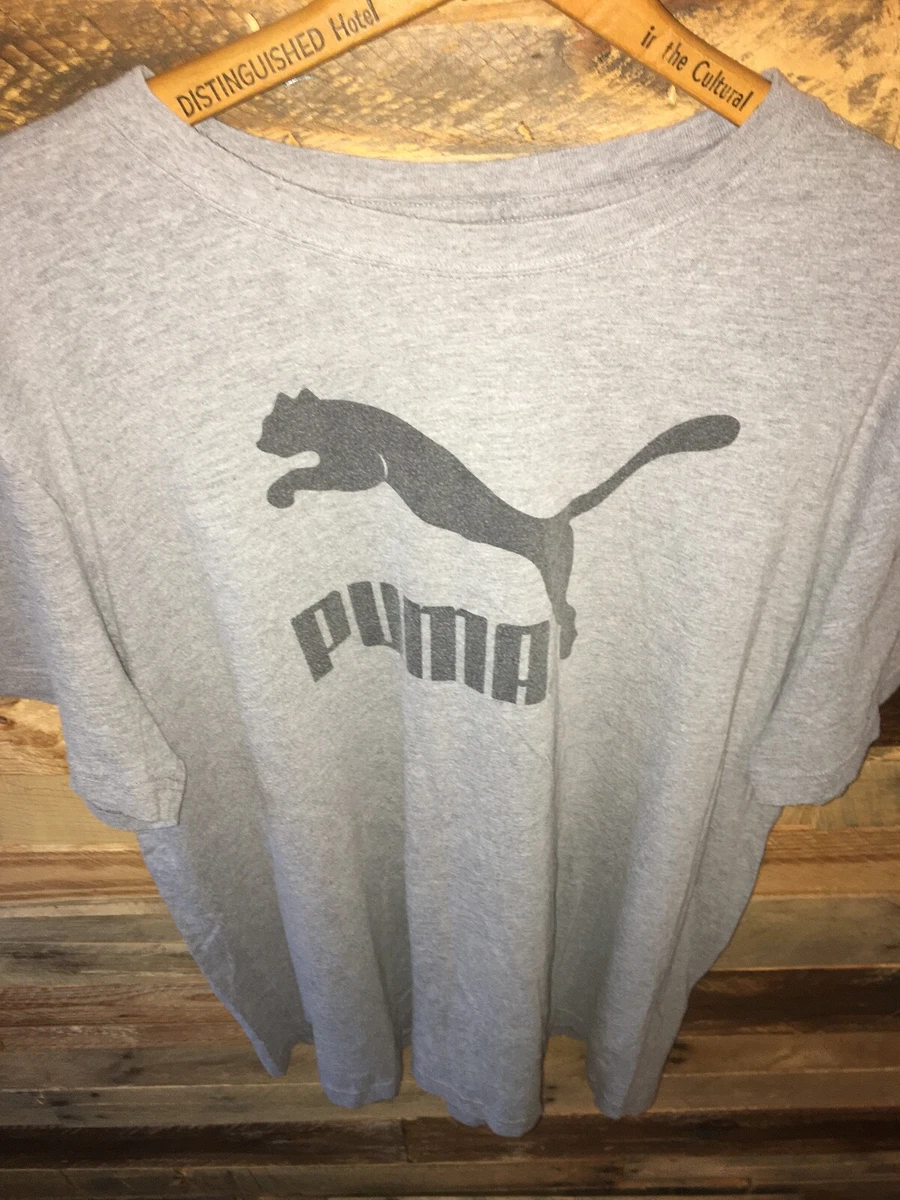 Puma T Shirt Lifestyle Mens Gym Sports Size XXL Gray Big Cat B2