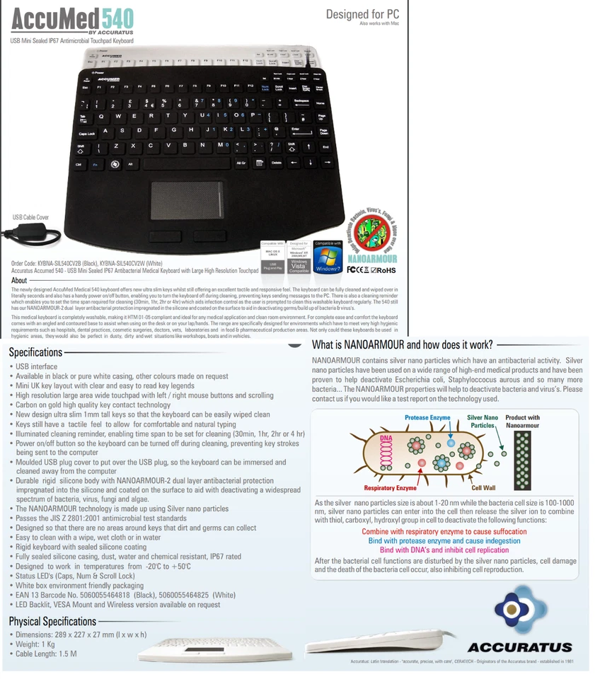 Accuratus AccuMed 540 V2 - USB Mini Sealed IP67 Antibacterial Clinical / Medical - Image 3 of 3
