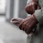 Peccary Leather Gloves with Rabbit fur lining for men's Winter Gloves
