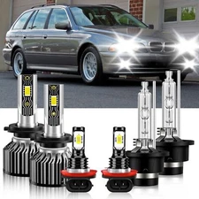 For BMW 525i 2001-2003 H7+D2S+H11 LED Headlight + Fog Light Bulbs Combo 6500K