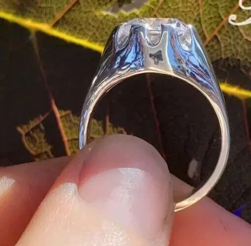 10MM Round Lab-Created Diamond Men Solitaire Engagement Ring 925 Sterling Silver Foto 3 de 4