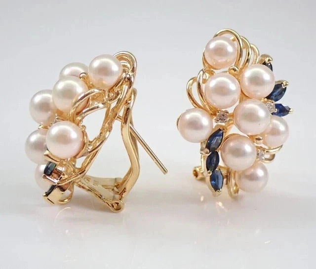 Natural White Pearl 2.50Ct Round Vintage Stud Earrings 14K Yellow Gold Plated - Image 2 of 4