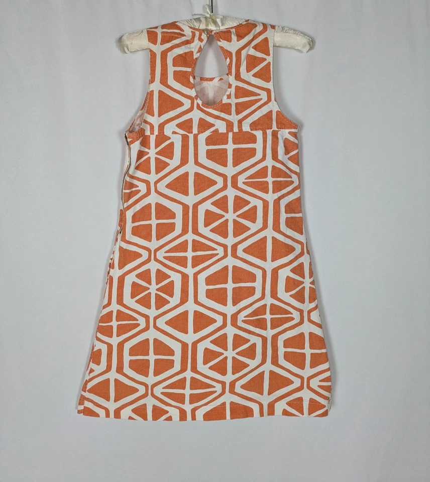 Utility Canvas Dress XS Women's Orange Mod Print Sleeveless Shift Keyhole Back - Image 4 of 4