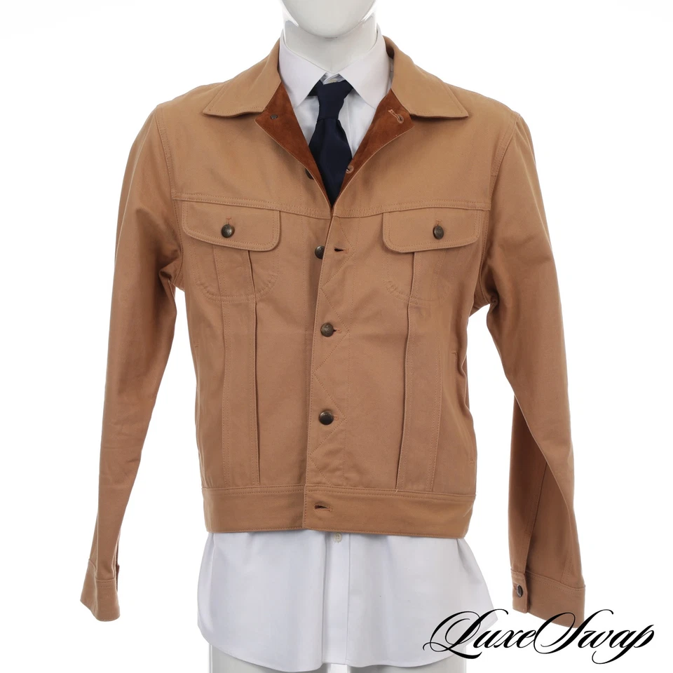 LNWOT Ralph Lauren Purple Label Italy Tan Suede Trim Trucker Jacket Coat L NR - Image 3 of 4