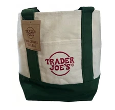 Brand New Trader Joe's GREEN Mini Canvas Tote Bag 
