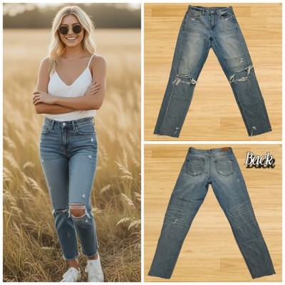 American Eagle 26'' Blaue Zerrissene Mama Jeans Hoher Taille Damen Größe 00/26 