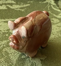 Carved Stone Pig Fetish Turquoise Eyes
