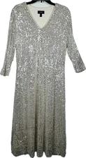 MSK Womens Size Large Cream Long Sleeve V-Neck Disco Party Sequin Formal Dress