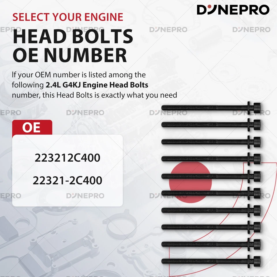 Juego completo de juntas pernos de cabeza G4KJ aptos para Hyundai Sonata 2006-2010 2,4 L 2013 Kia Forte Foto 4 de 4