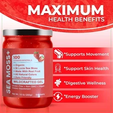 Irish Sea Moss Gel Organic Raw - Wildcrafted Superfood Seamoss Gel - Strawberry