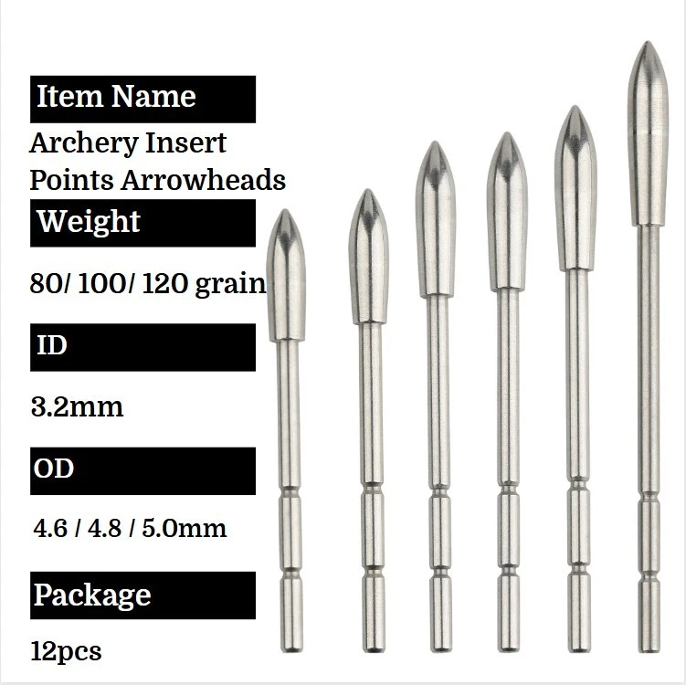 12pcs Broadhead Insert Arrowhead 80-120gr Archery ID3.2mm Point Field Arrow Hunt - Image 4 of 4