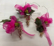 3 Grape & Ribbon Tie Ons For Baskets, Etc