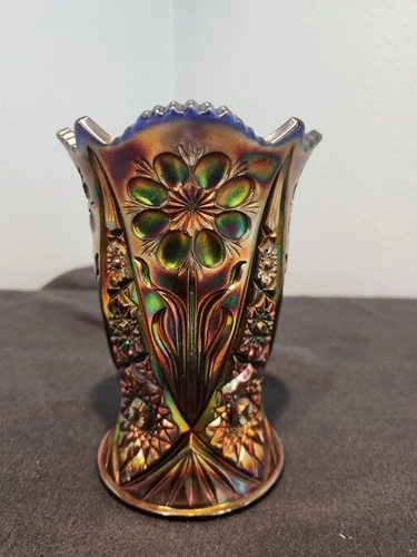 FENTON BLACK MARIGOLD RAISED CARNIVAL GLASS VASE