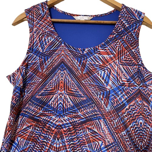 Noni B Womns Top Size XL Blue Red Sleeveless Collarless Lined Scoop Neck Stretch - Picture 3 of 14