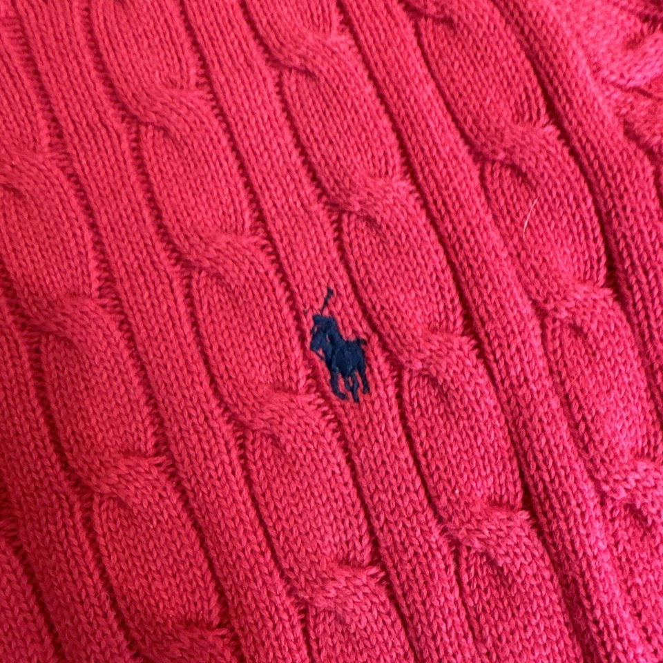 Polo Ralph Lauren Boys Cable Knit Crew Neck Sweater Red Sz L (14-16) - Image 3 of 4